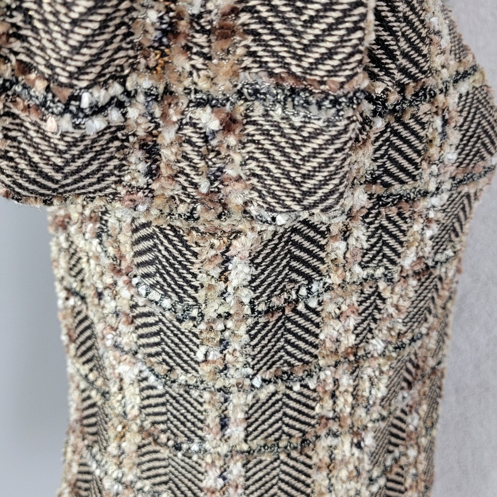 St. John Knit Jacket Women 6 Brown Chevron Plaid Metallic Zip Front Old Money - Picture 11 of 16
